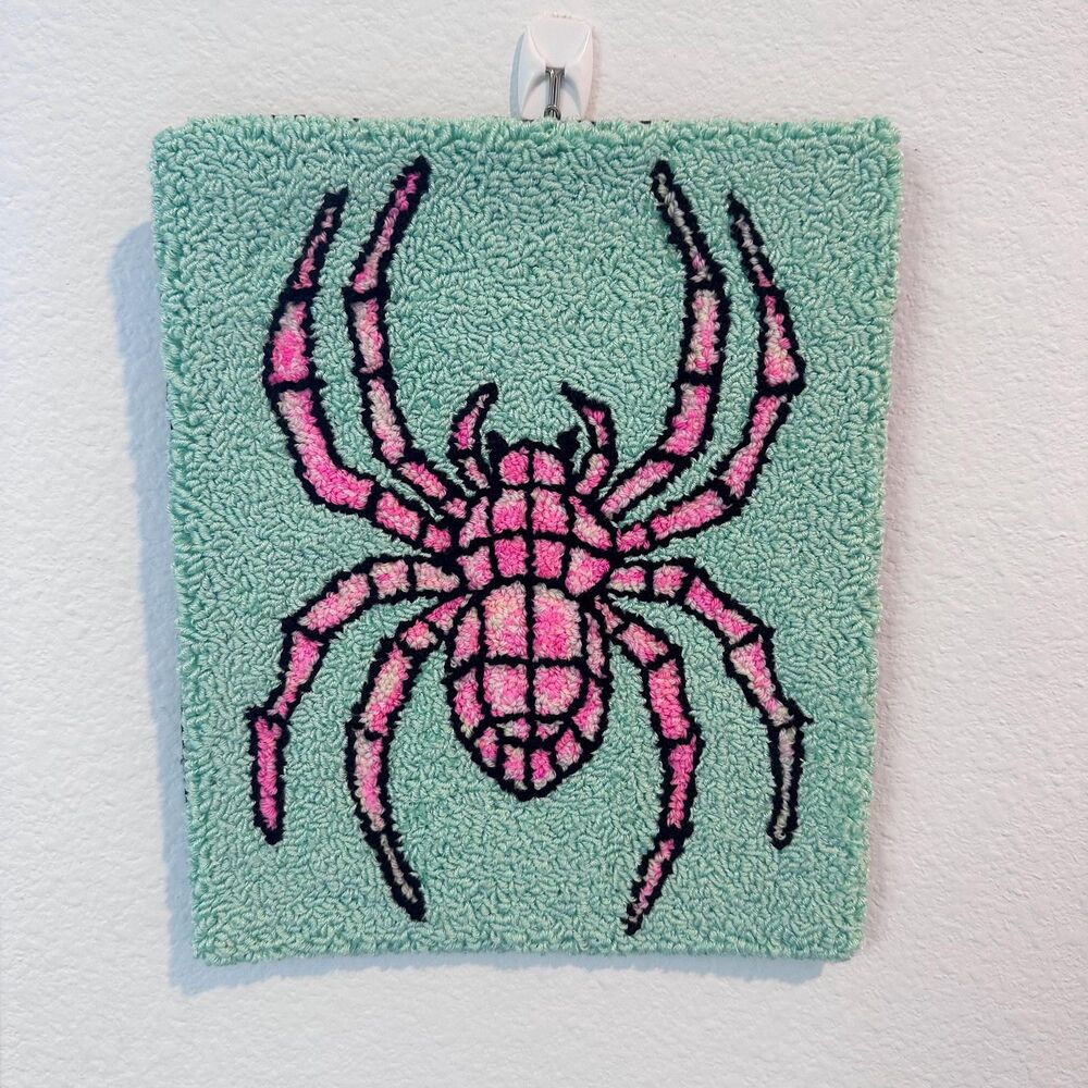 Pink Spider Punch Needle Wall Art - Decorative Textile